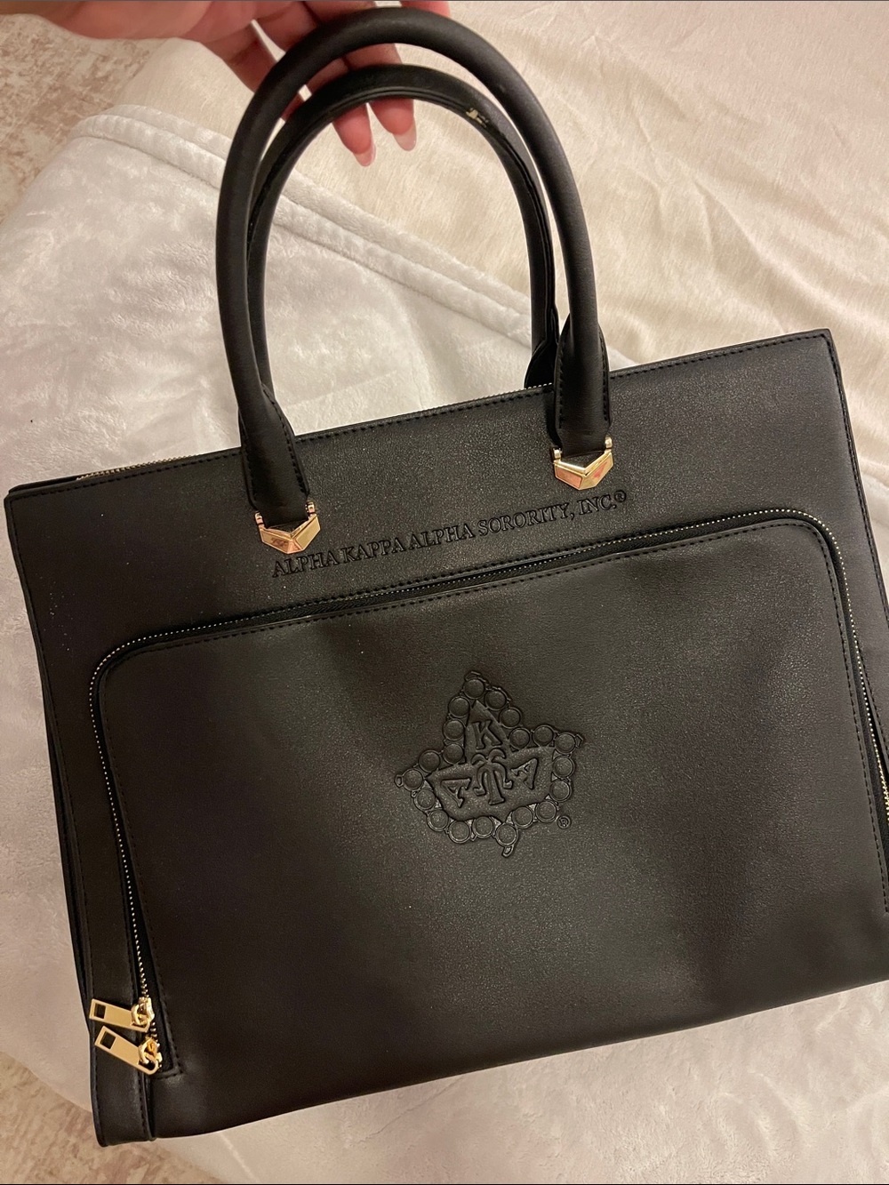 Alpha Kappa Alpha Sorority Embossed Black Satchel